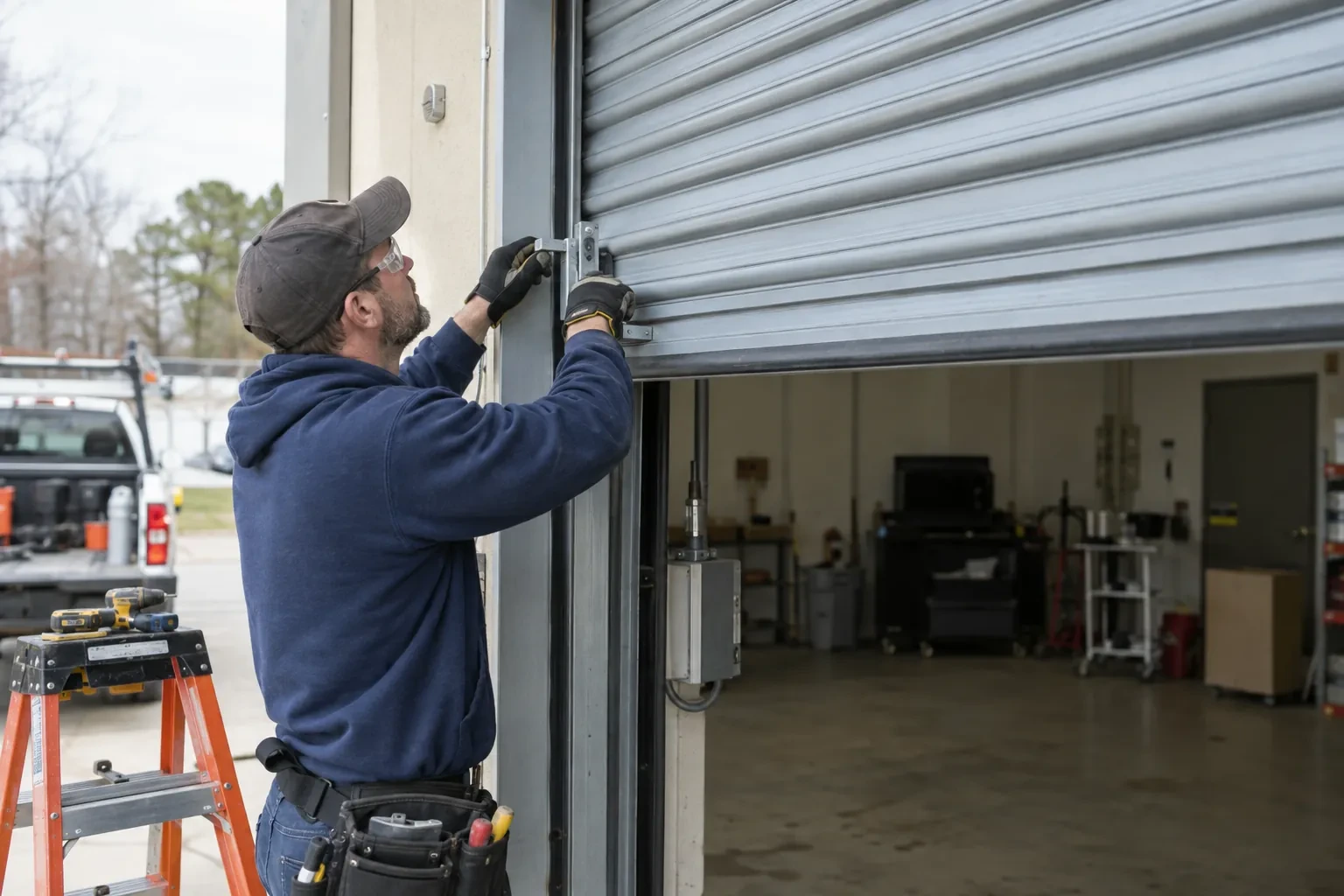 Illustrative garage doors scene